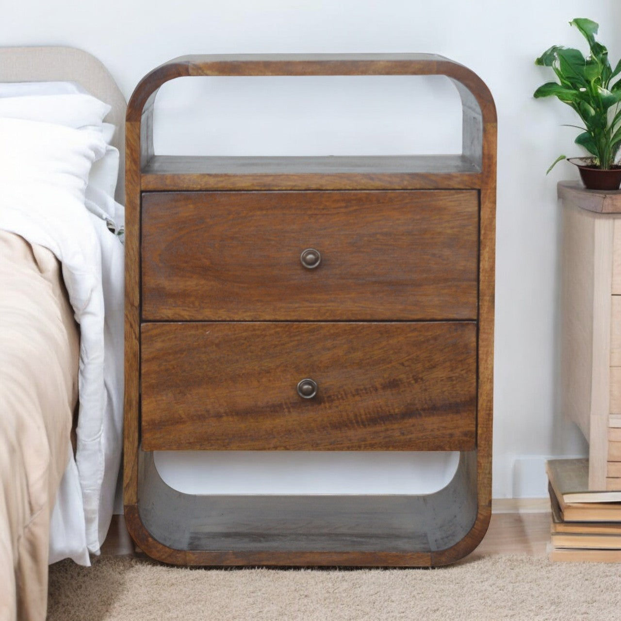 Elodie Solid Wood Bedside Table - Chestnut Finish