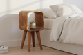 Ultra-compact minimalist oak bedside table solid mango wood open design – front view