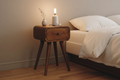Elora mini chestnut bedside table solid mango wood with 1 drawer and Nordic legs – front view