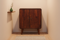 Mini Kensington chestnut cabinet solid mango wood with 2 doors and Nordic legs – front view