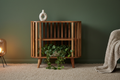 Novella Japandi accent cabinet solid mango wood in oak with slatted open shelves – front view