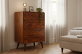 Arlo 5-drawer chestnut chest solid mango wood with brass knobs – front view