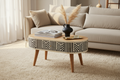 Boho inlay coffee table solid mango wood in oak with geometric inlay drawers – front view