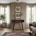 Napa curve console table solid mango wood in California walnut with 1 drawer – front view