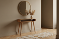 Amaya oak Nordic console table solid mango wood with curved silhouette and open slot – front view