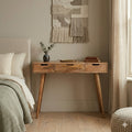 Nordic oak dressing table solid mango wood with 3 drawers and foldable mirror – front view