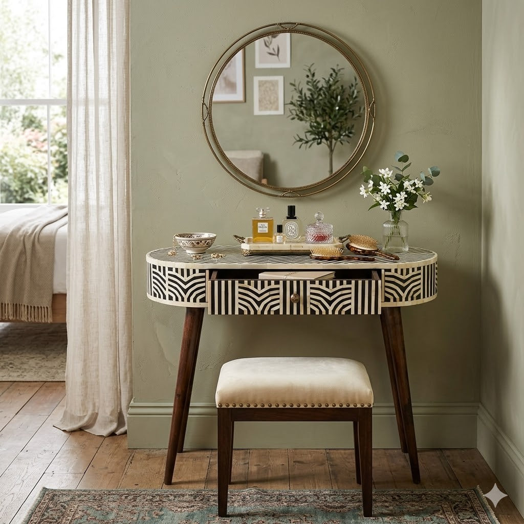 Boho Geometric Inlay Console Table