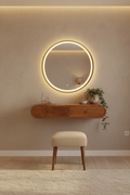 Chelsea floating chestnut dressing table solid mango wood wall-mounted with 2 drawers – front view