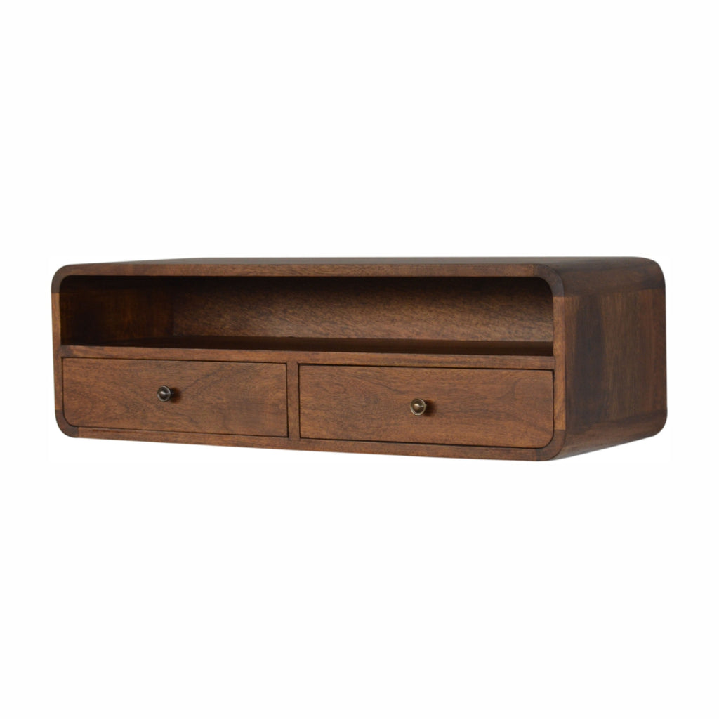 Bali chestnut console drawer detail with pull knob hardware