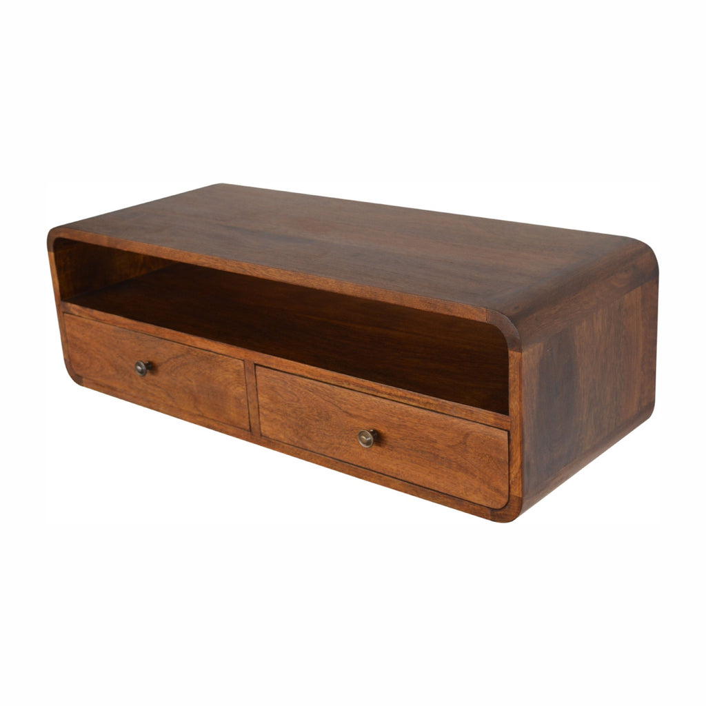 Bali mango wood floating console top surface view