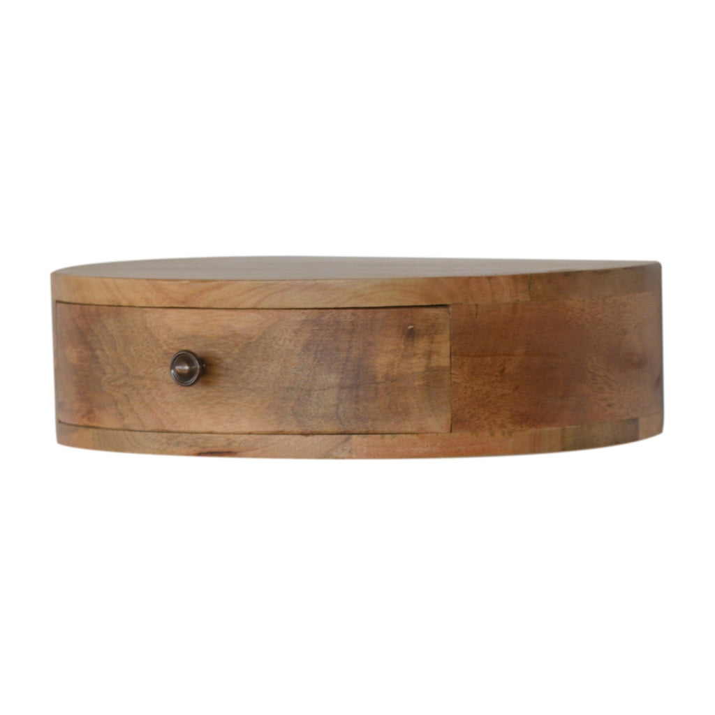 Curved chestnut bedside drawer detail