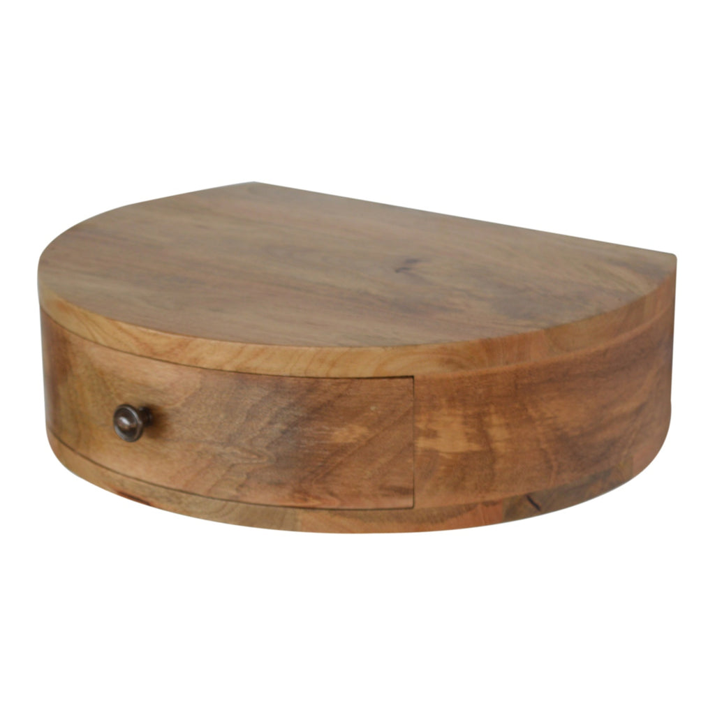 Curved chestnut bedside top surface view