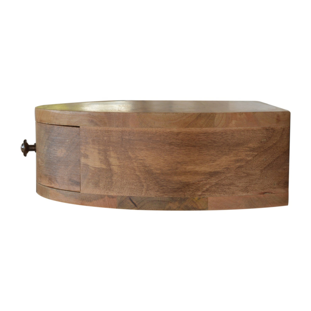 Curved chestnut floating bedside rear view on wall