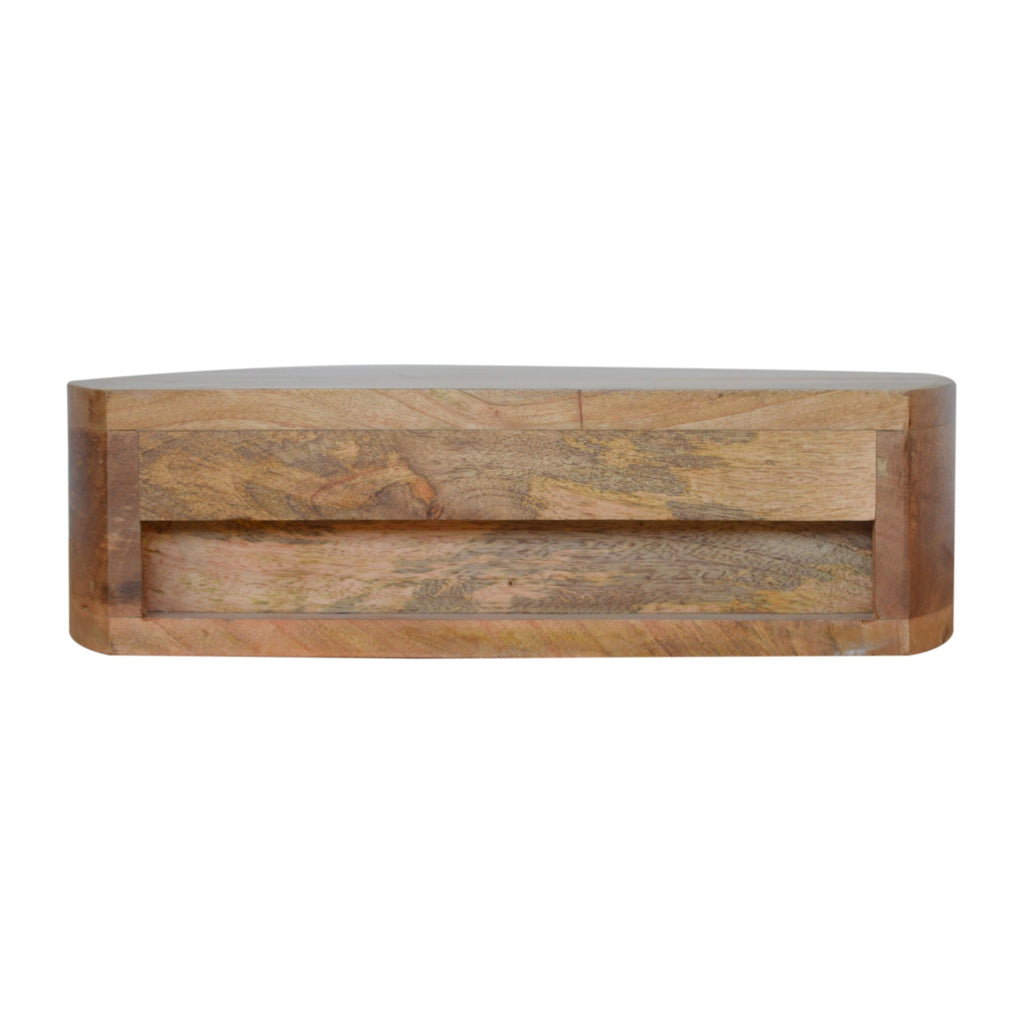 Curved chestnut bedside dimensions scale reference