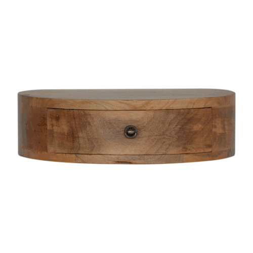 Curved chestnut bedside table animated installation view