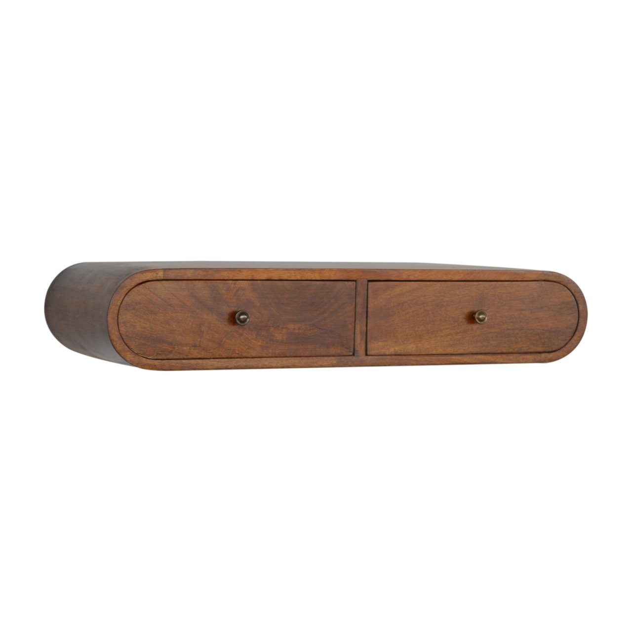 Chelsea floating chestnut dressing table side view showing curved edges