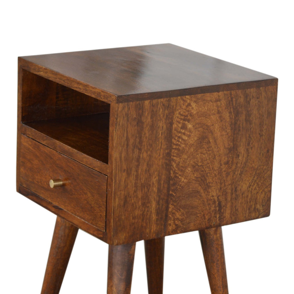 Astrid Mini 1 Drawer Solid Wood Bedside Table - Chestnut Finish
