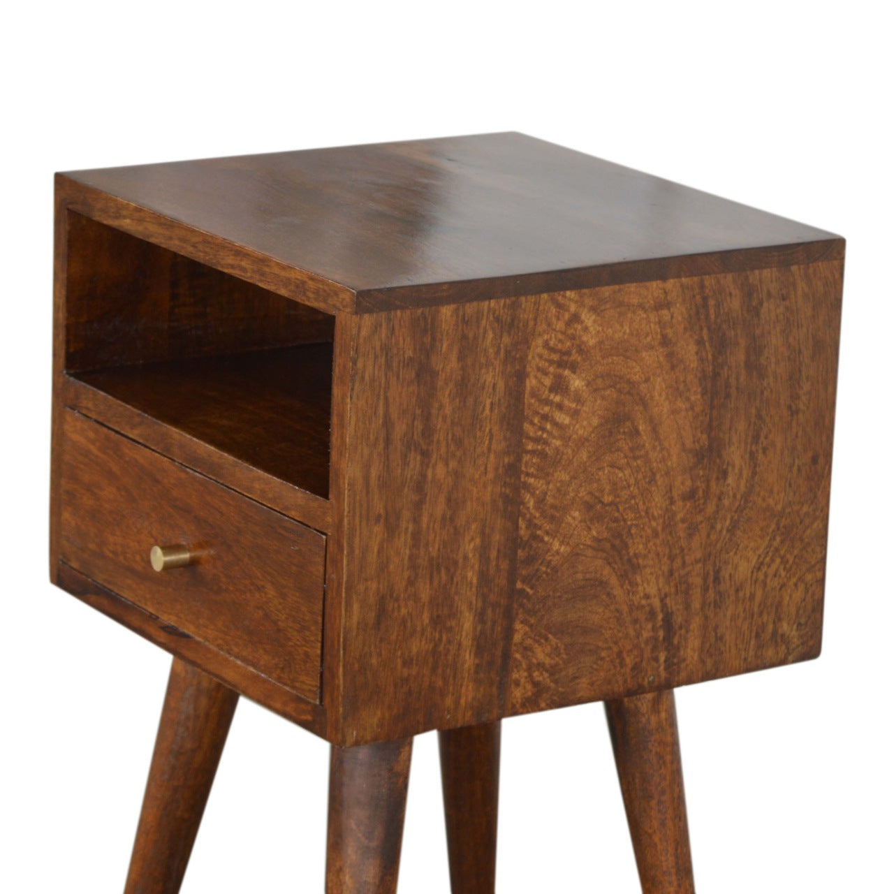Astrid Mini 1 Drawer Solid Wood Bedside Table - Chestnut Finish