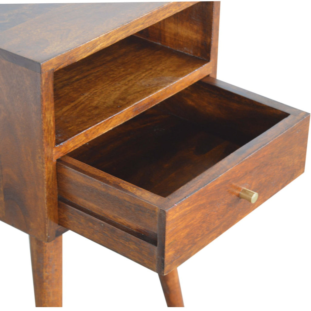 Astrid Mini 1 Drawer Solid Wood Bedside Table - Chestnut Finish
