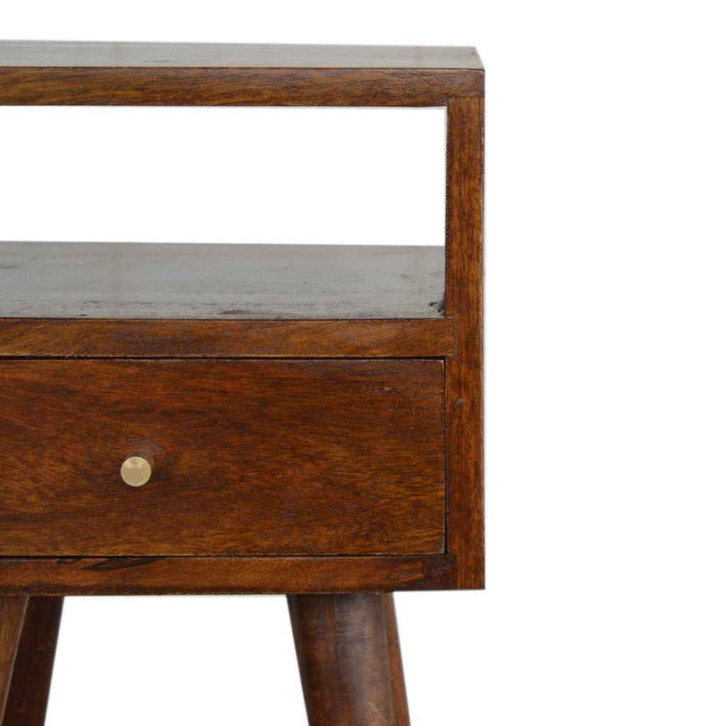 Astrid Mini 1 Drawer Solid Wood Bedside Table - Chestnut Finish