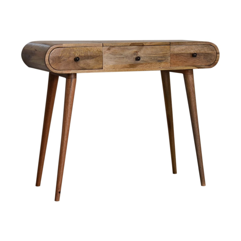 Nordic oak dressing table side view showing curved profile