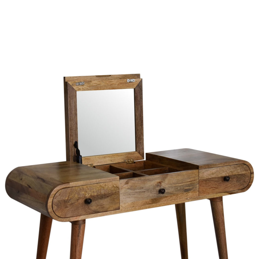 Nordic oak dressing table in bedroom vanity setting