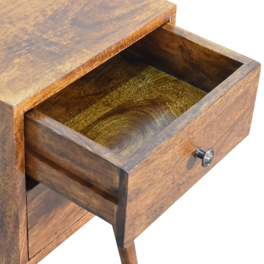Mini 2-drawer mango wood chestnut bedside table top surface