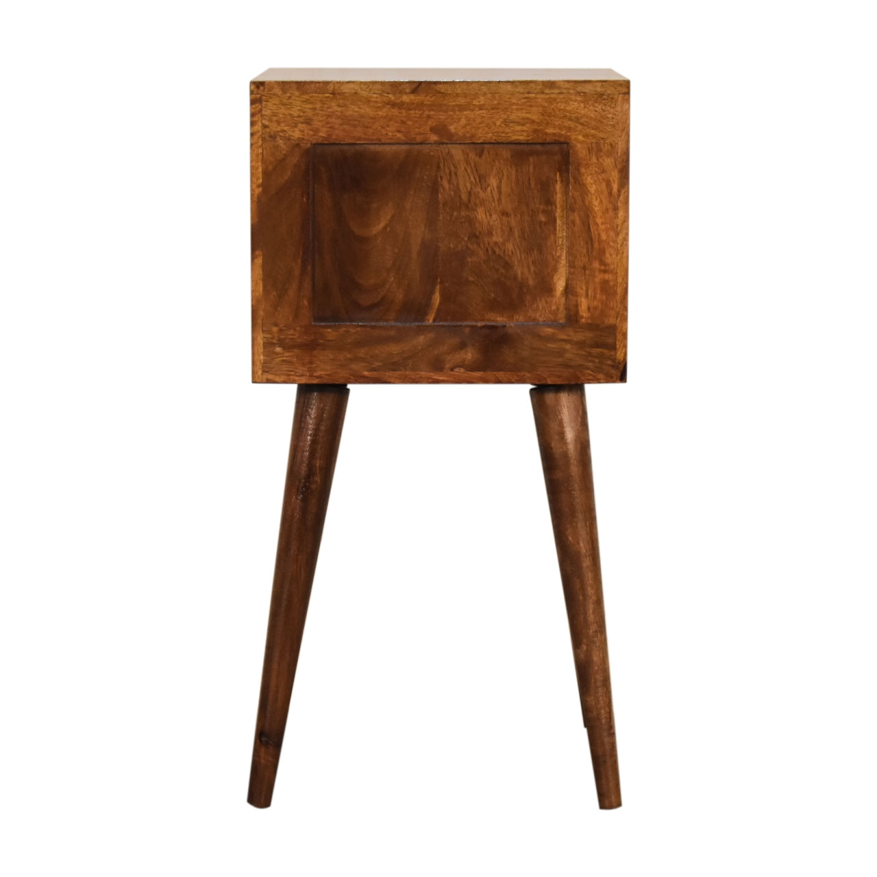 Mini chestnut bedside table lifestyle compact bedroom setting