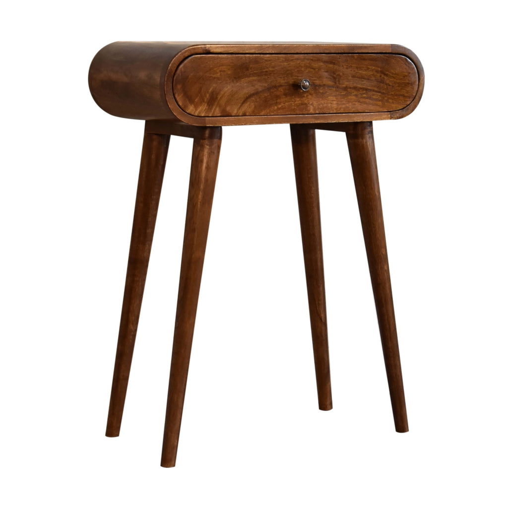 Mini Isabella chestnut console in narrow hallway setting