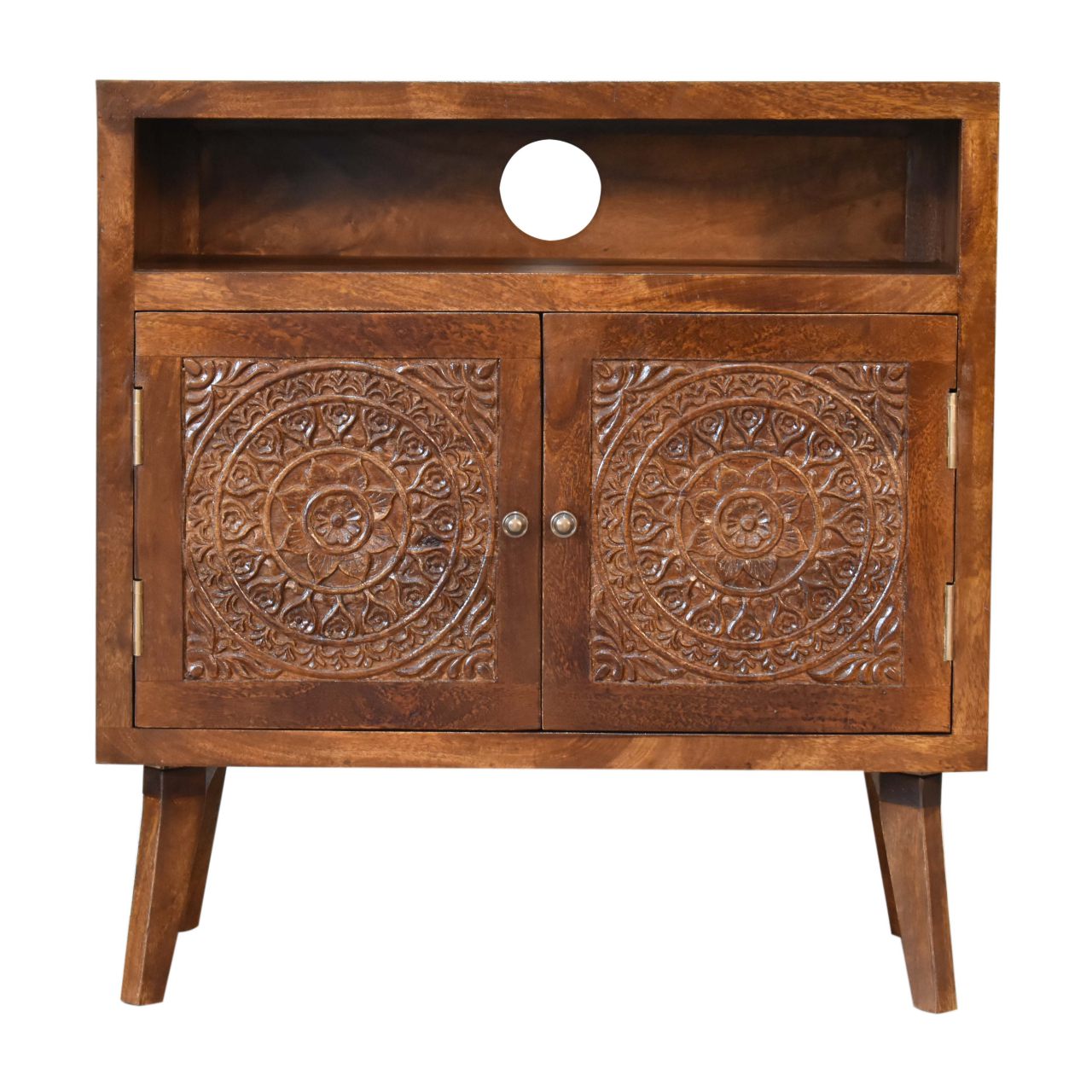 The Soren Solid Wood Open Shelf Cabinet - Chestnut Finish