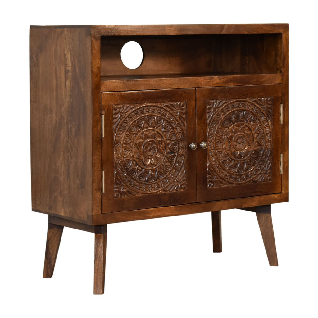 The Soren Solid Wood Open Shelf Cabinet - Chestnut Finish