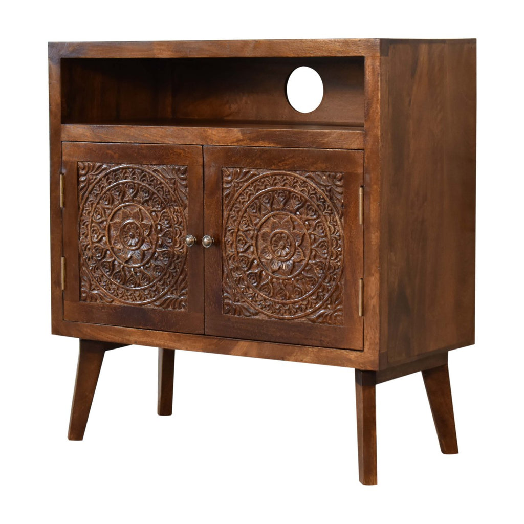 The Soren Solid Wood Open Shelf Cabinet - Chestnut Finish