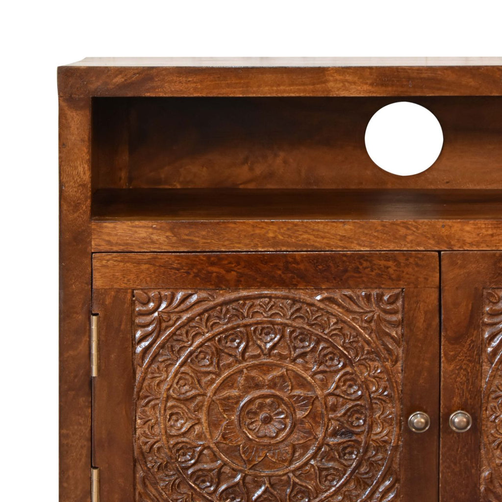 The Soren Solid Wood Open Shelf Cabinet - Chestnut Finish