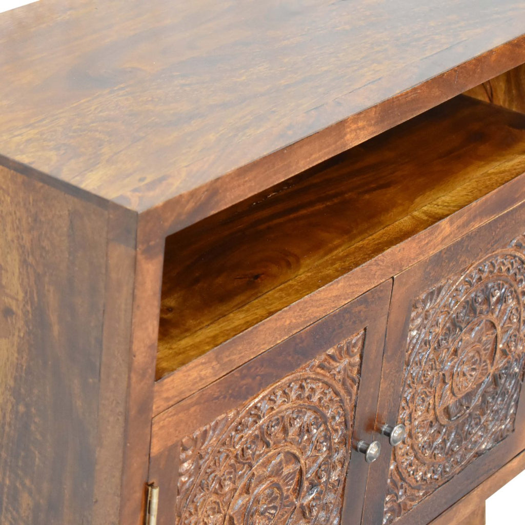 The Soren Solid Wood Open Shelf Cabinet - Chestnut Finish