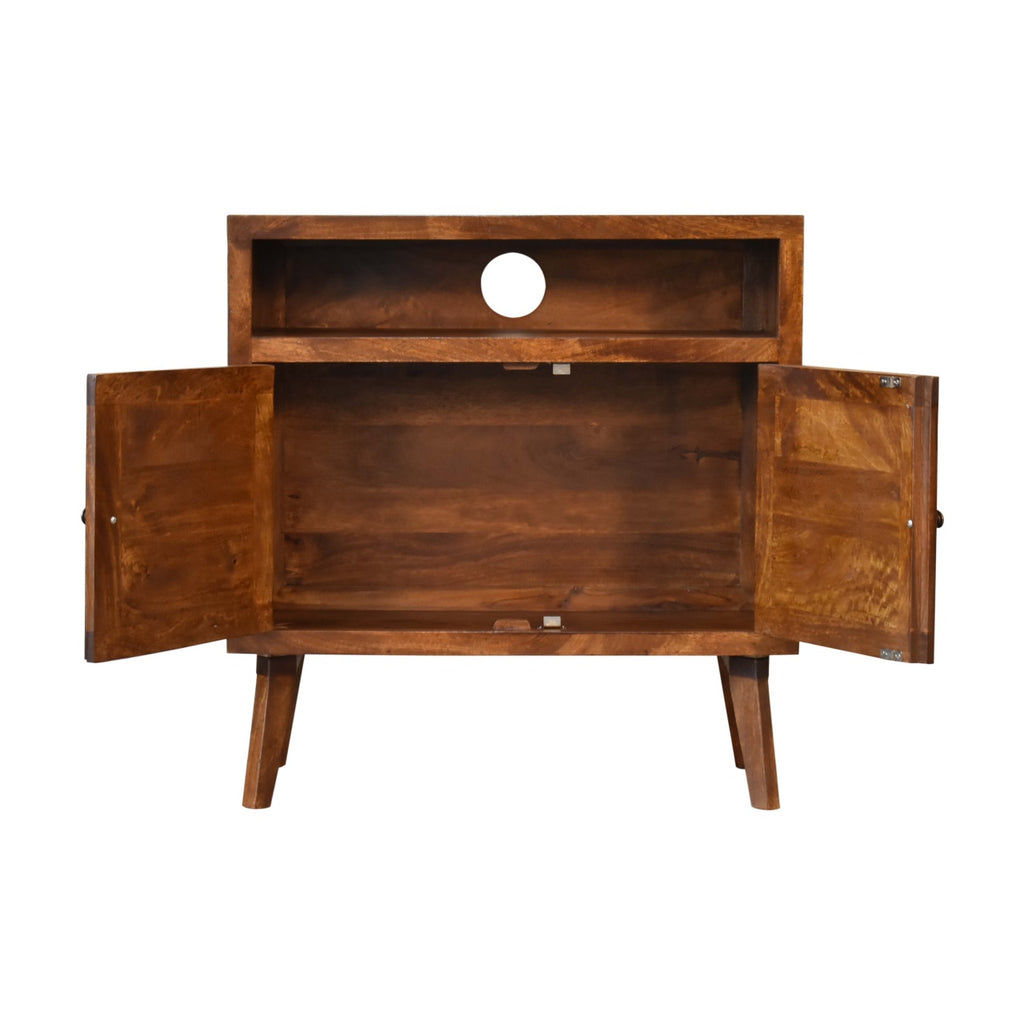 The Soren Solid Wood Open Shelf Cabinet - Chestnut Finish