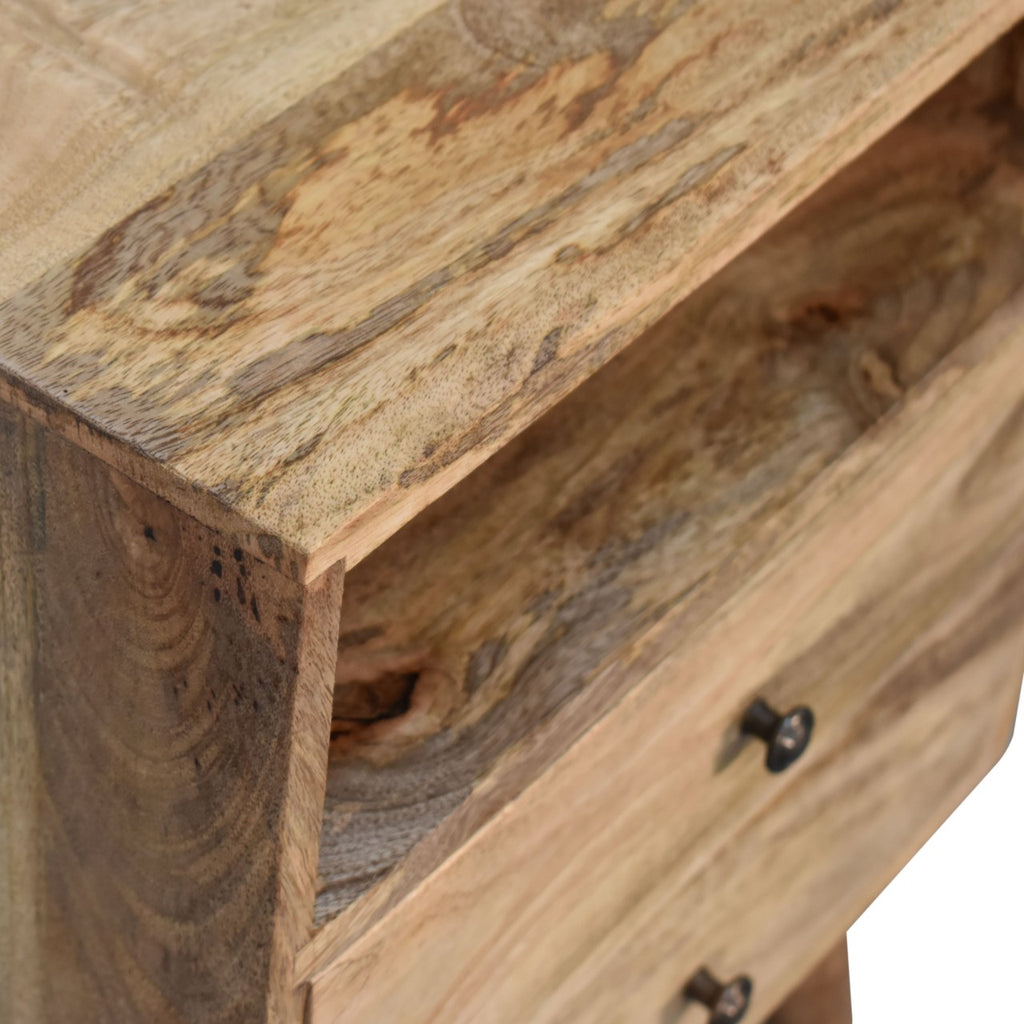 Classic mango wood bedside table top surface in oak finish