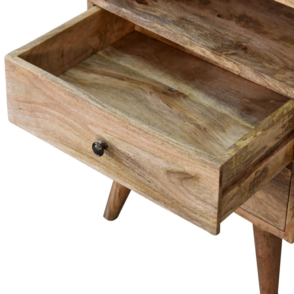 Classic oak bedside table angled view showing drawer storage