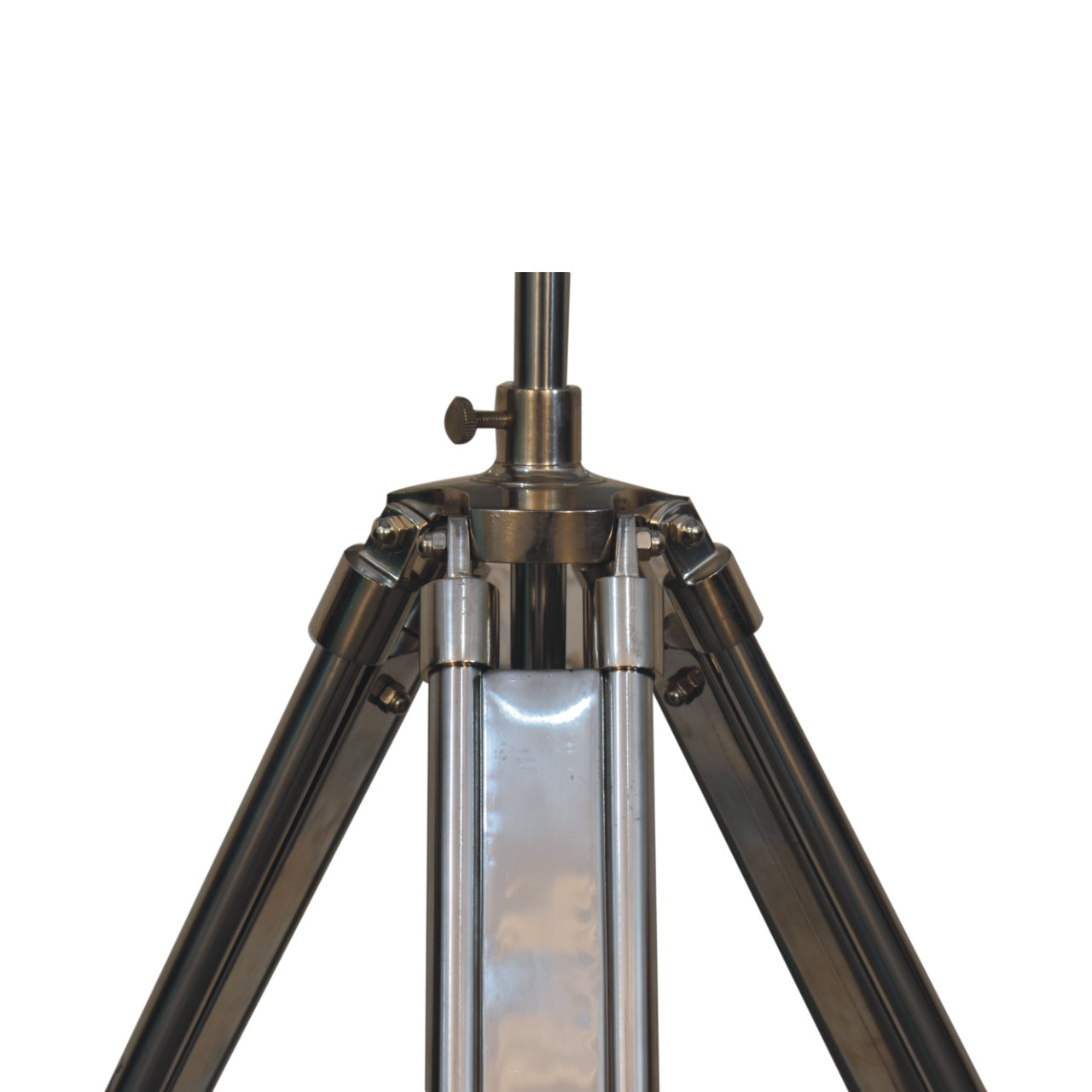 Chrome tripod lamp angled view showing height adjustment