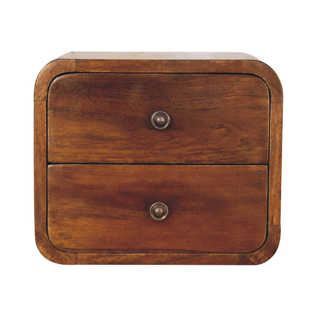 Floating mini chestnut bedside side view on wall
