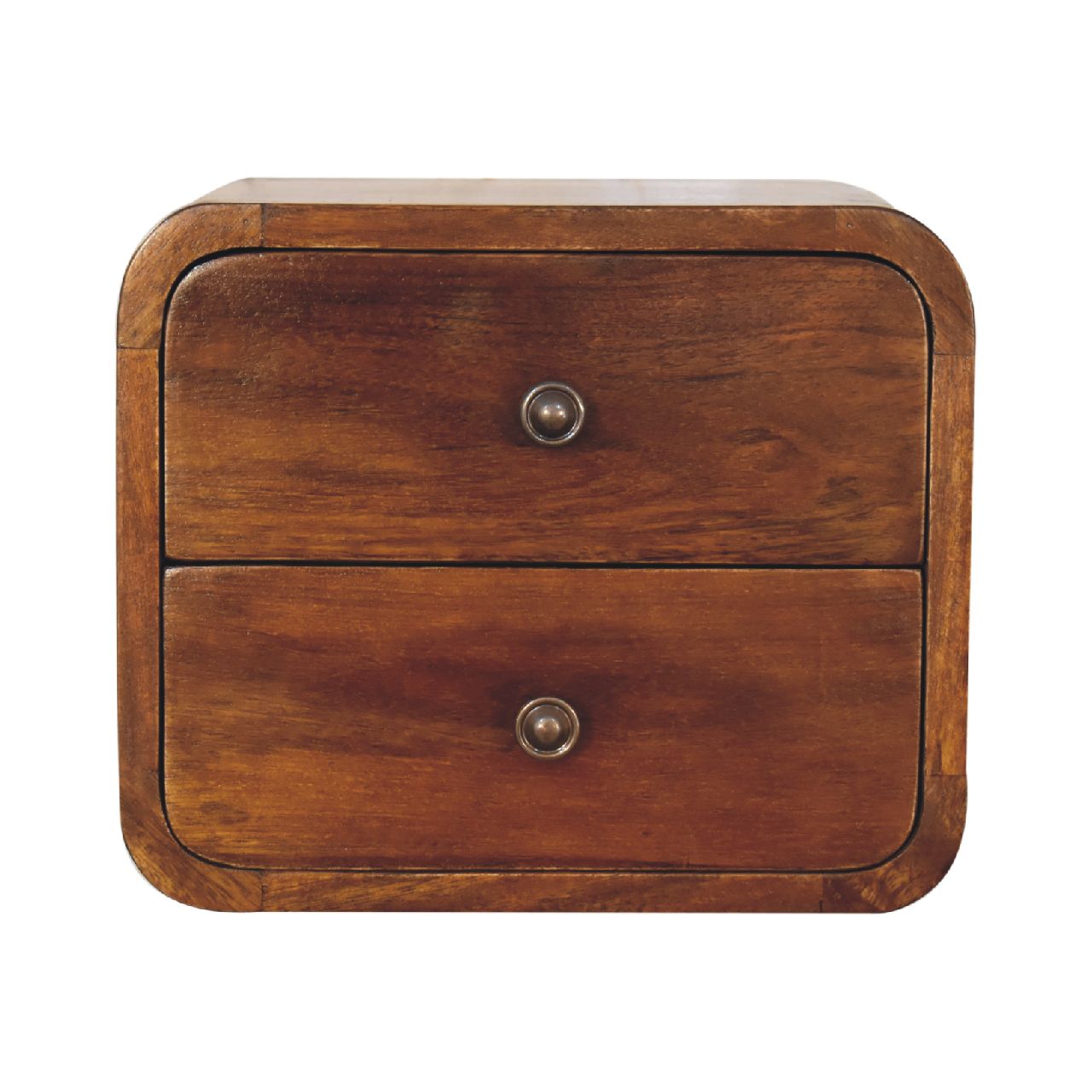 Floating mini chestnut bedside side view on wall