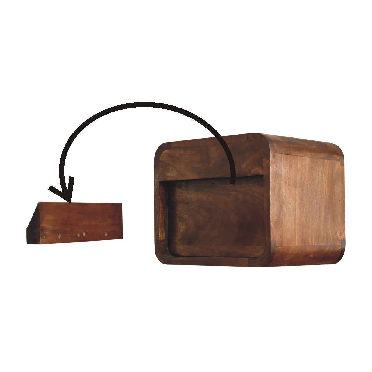 Floating mini chestnut bedside full bedroom wall view