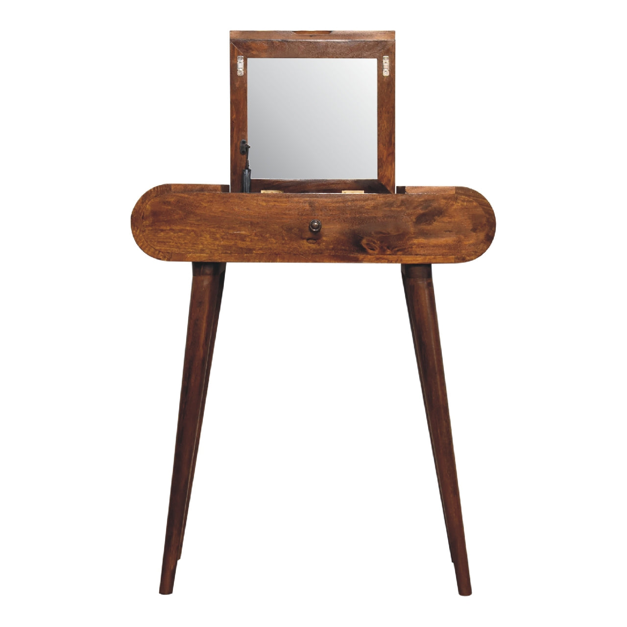 Mini Indiana chestnut dressing table top surface with mirror closed