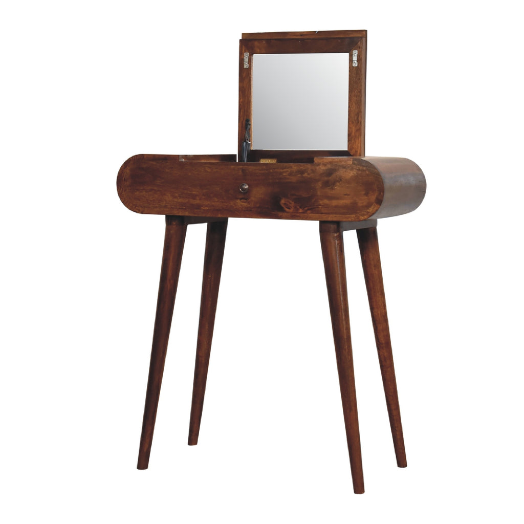 Mini Indiana dressing table angled view showing curved profile