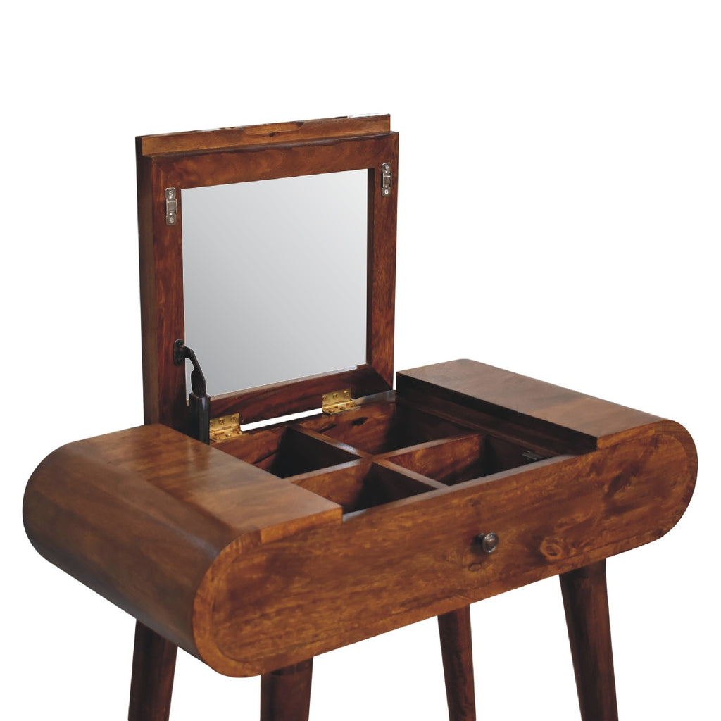 Mini Indiana chestnut dressing table storage compartments detail