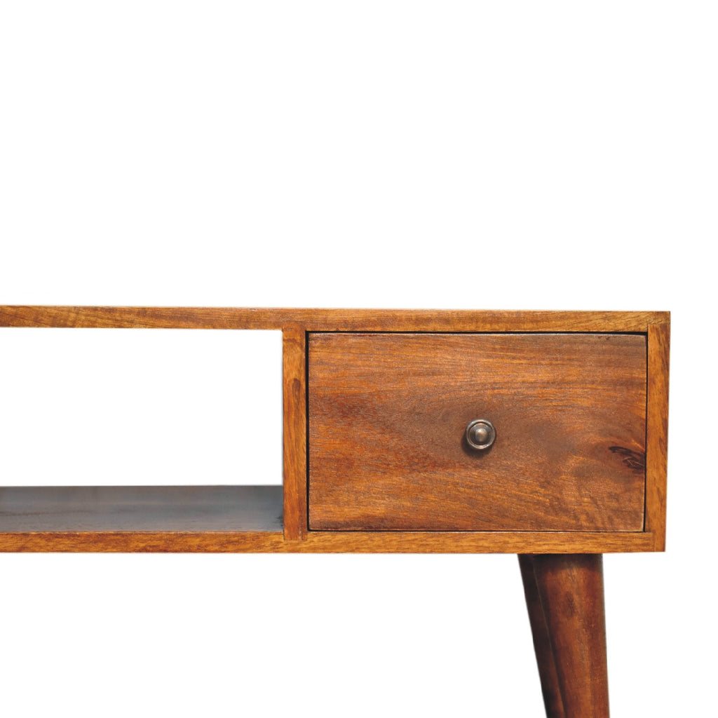 Classic chestnut coffee table in modern living room setting