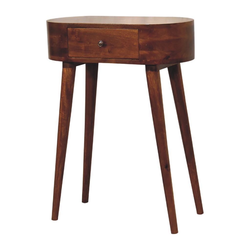 Mini Albion chestnut console table side view showing slim profile