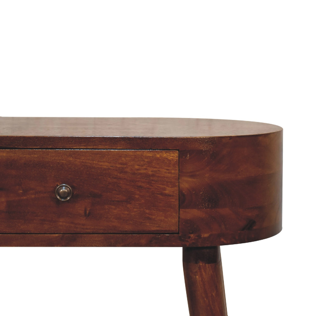 Mini Albion chestnut console table angled view