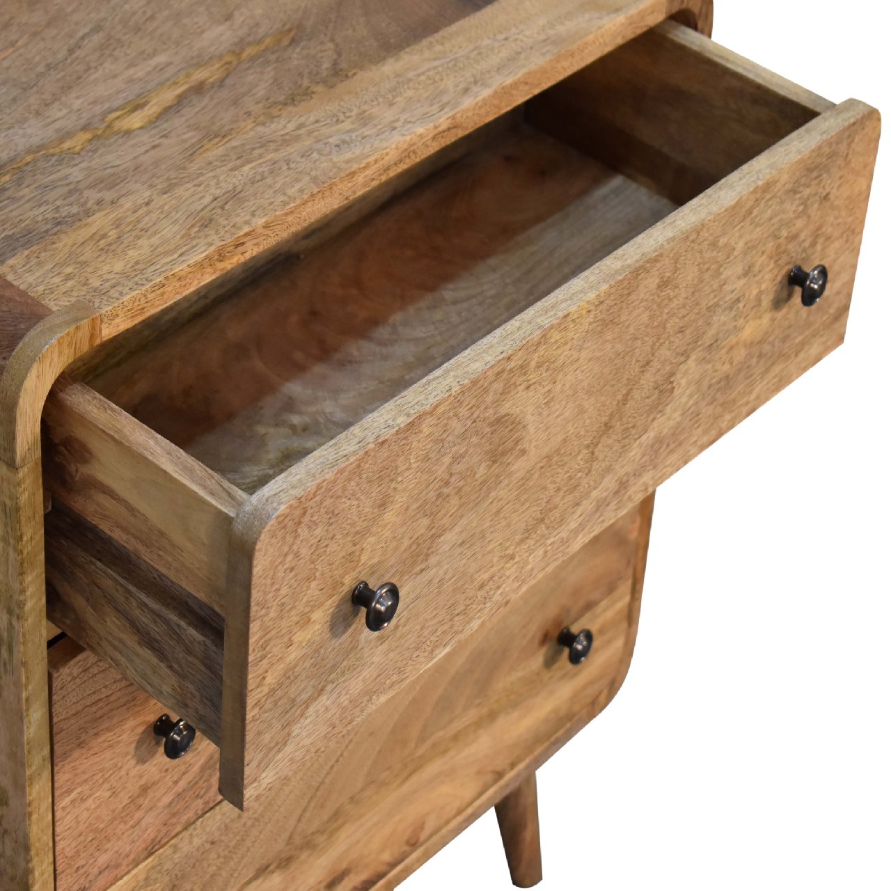 Curved compact oak chest rear view