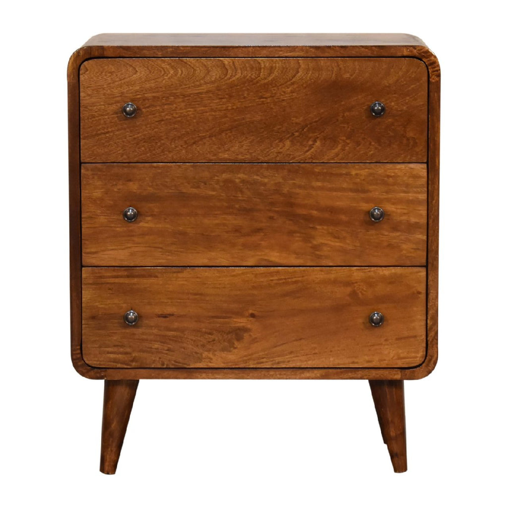 Mini Nova chestnut chest side view showing curved corners