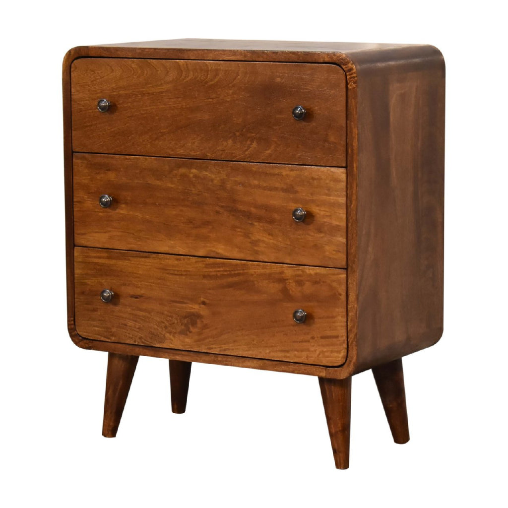 Mini Nova chestnut chest drawer open showing interior storage